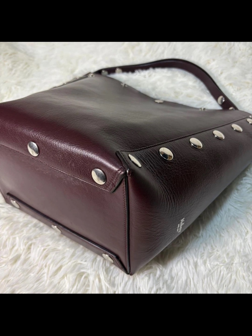 Mulberry Leather Tote in Deep Burgundy with Silver Studs - Picture 8 of 16
